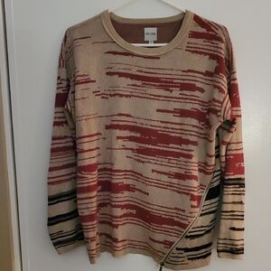 NIC+ZOE Red and Beige Knit Sweater With Zipper Design